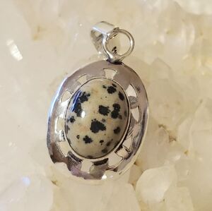 NWOT Natural Dalmation Jasper Small Pendant Charm .925 Sterling Overlay